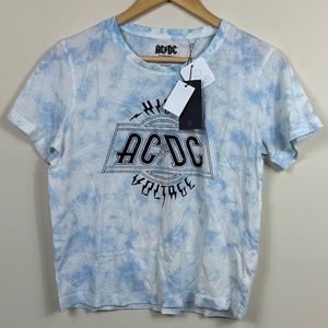AC/DC Shirt Blue	Black Logo Blue & White Tie Dye  **Tiny Stain**  NWT	Size Small